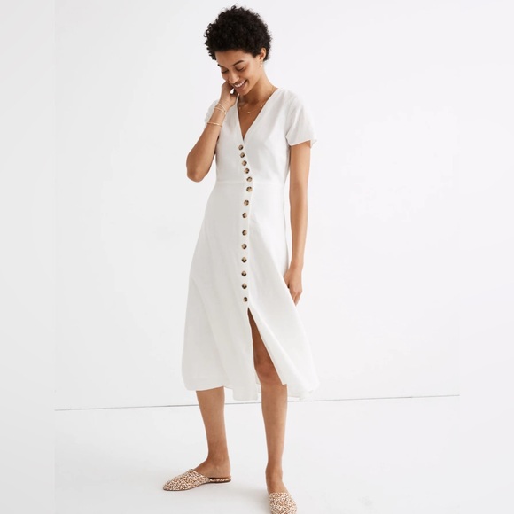 Madewell Dresses & Skirts - Madewell Petite Linen-Blend Button-Wrap Midi Dress - Lighthouse (6)
